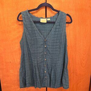 Anthropologie Maeve Teal Pintucked Sleeveless top, size L